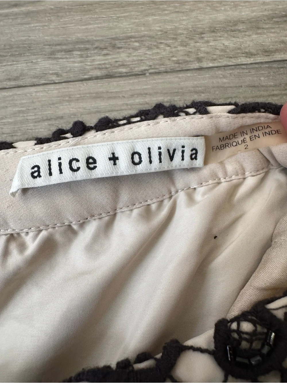 Alice + Olivia A-Line Knee-Length Skirt with Beaded Lace Overlay in Black Size 2